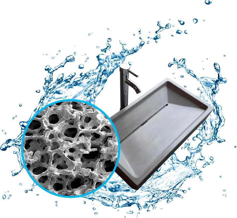 Água Limpa is an innovative concrete sink designed to filter and cleanse water. The product is composed of a unique concrete polymer that allows water to be purified, recycled, and then used for a variety of purposes